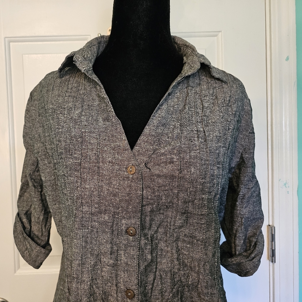 Charming Charlie Charcoal Shirt Dress w/ Pleated Top & Rolled Cuffs Women's Sz M